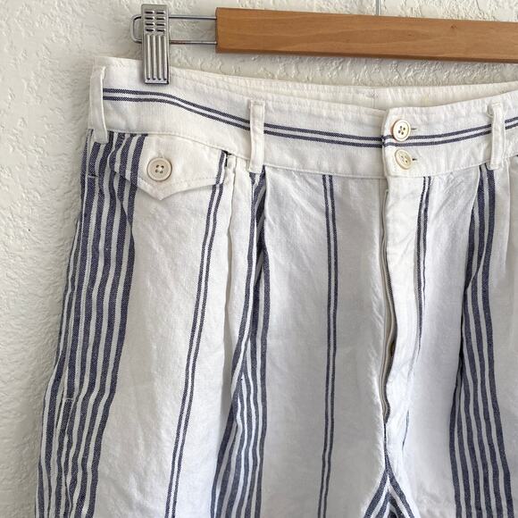 Polo Ralph Lauren Women's Linen Shorts Cream Navy Stripe High Rise Tailored 8 - Picture 2 of 10